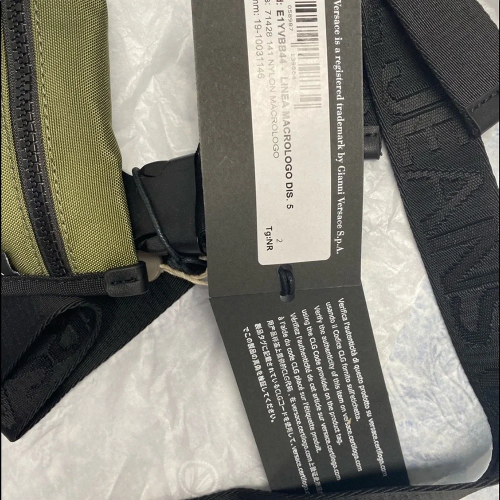 Versace couture Macro Logo collection techno fabric & leather messenger bag